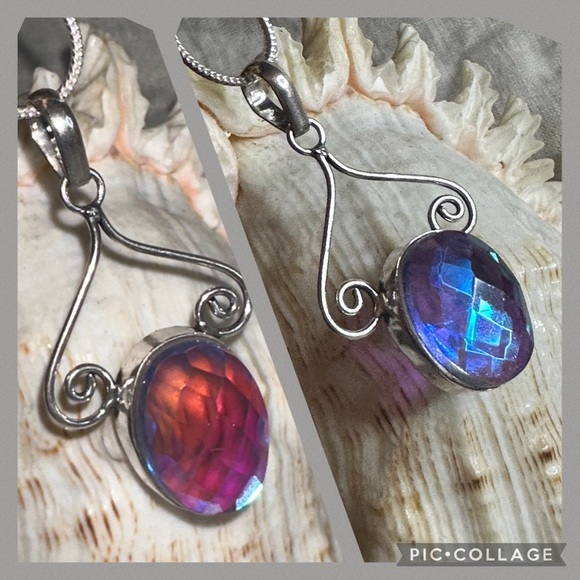 Stunning Mystic Fire Topaz Handcrafted 925 pendant
